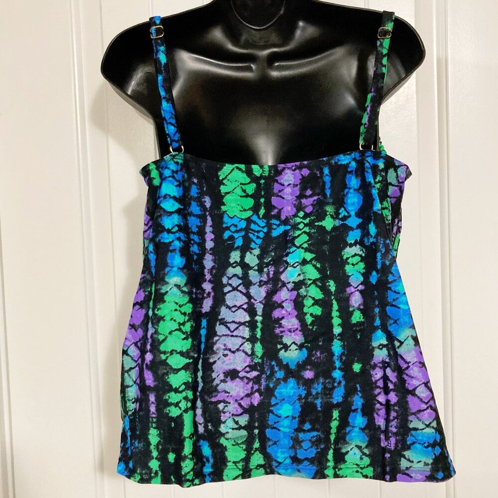 LEILANI Black multi-colour ikat tie-dye inspired print tankini top ~ LARGE XL 1X - Picture 9 of 9
